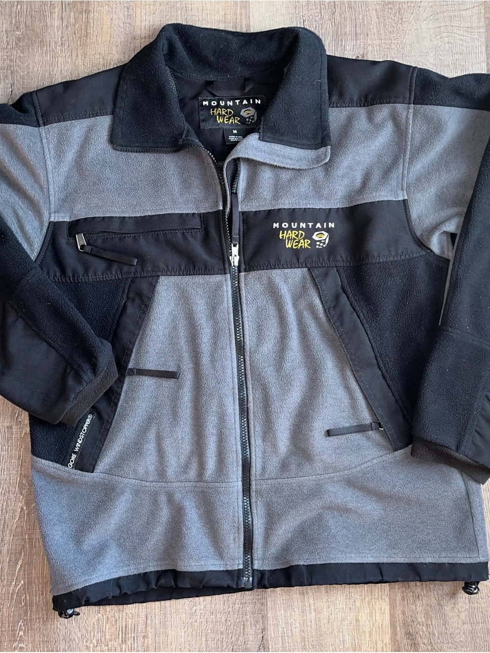 Mountain Hardware Gore Stopper Fleece Men’s Jacket Medium Gray Black Pit Zips